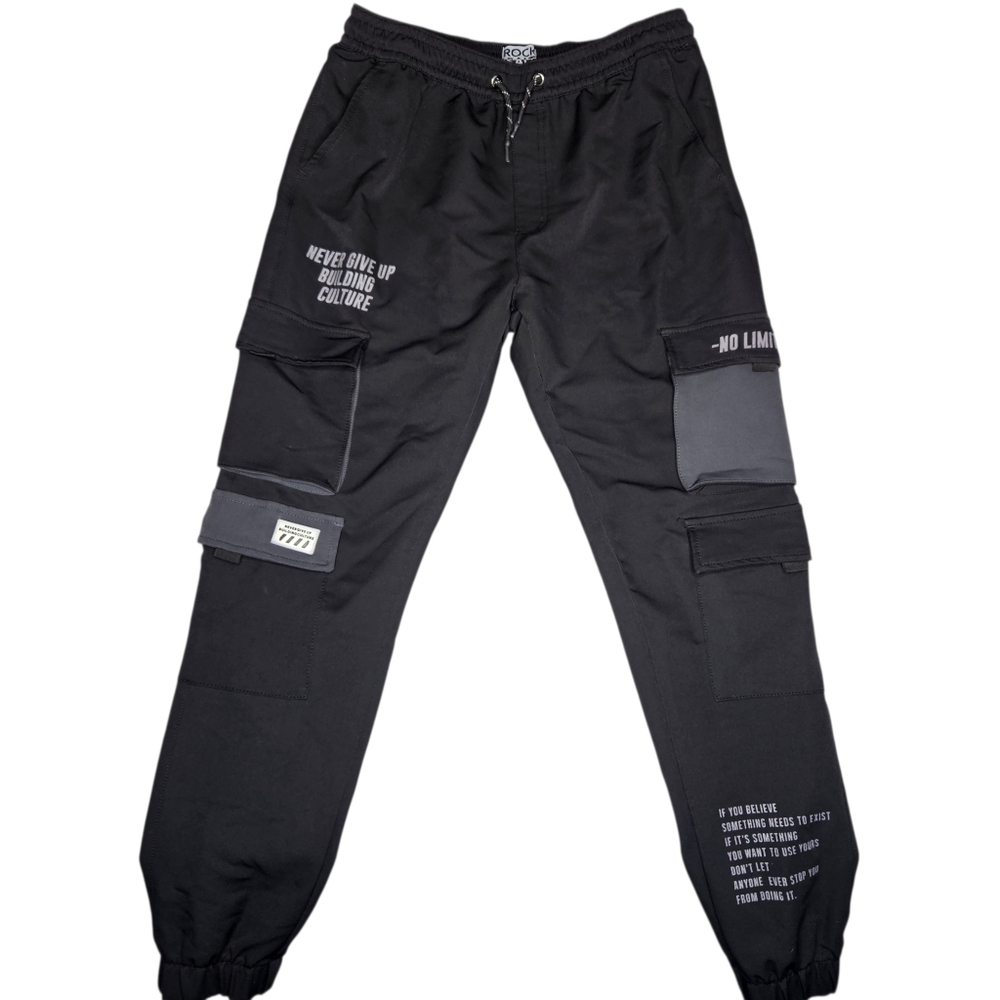 Rock Salt Black Cargo Jogger Mens LARGE Military Urban Streetwear